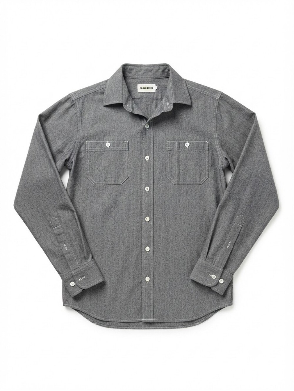 Taylor Stitch Men's Charcoal Gray Chambray Long Sleeve Work Shirt 100% Organic C